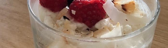 Crunchy Coconut Ice Cream, Lemon Madeira Cake and Raspberry Cups
